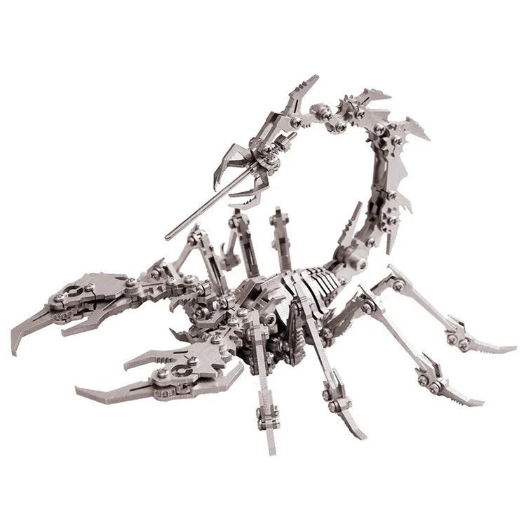 DIY steel scorpion 3D puzzle model kit in gold colour, metal construction, unassembled parts in colour box