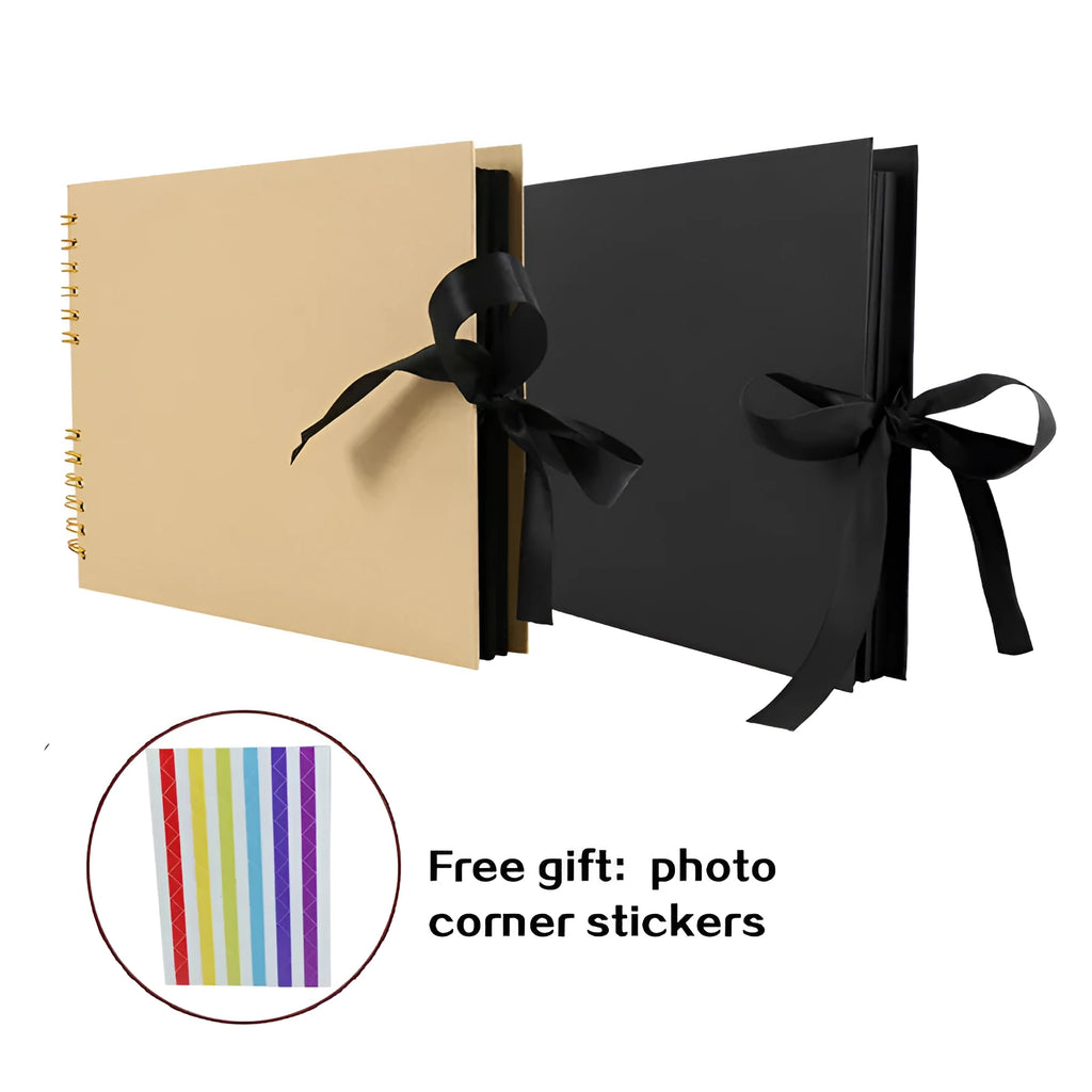 DIY handmade spiral bound photo album with yellow kraft paper or black cardboard cover