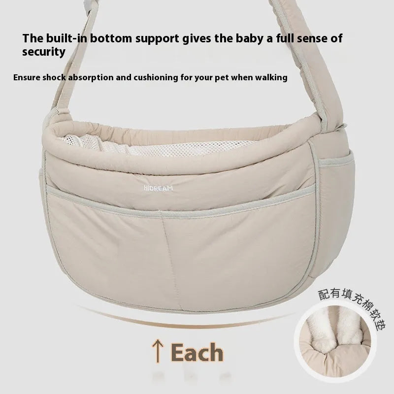 Nylon pet messenger bag in Almond Custard or Butter Pudding for pets within 6kg