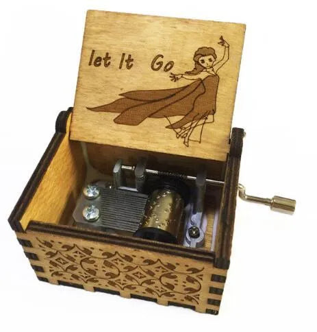 Handmade pine wooden music box, 6.4 x 5.2 x 4.2 cm, carved themed home decoration with inkjet pattern