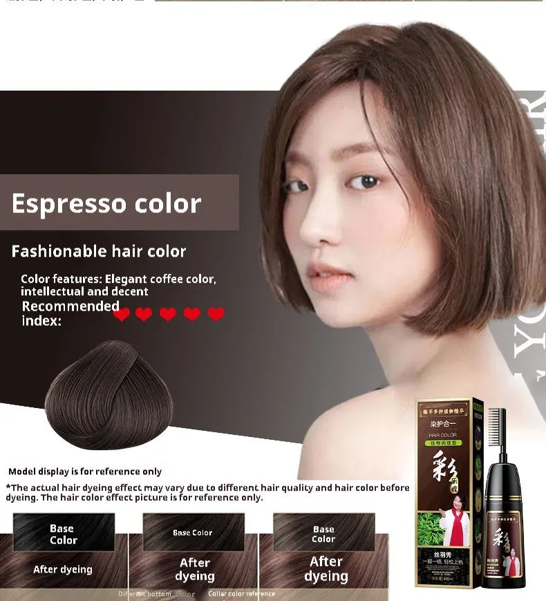 400ml bottle of plant-based pure hair dye colour cream in a selection of shades.