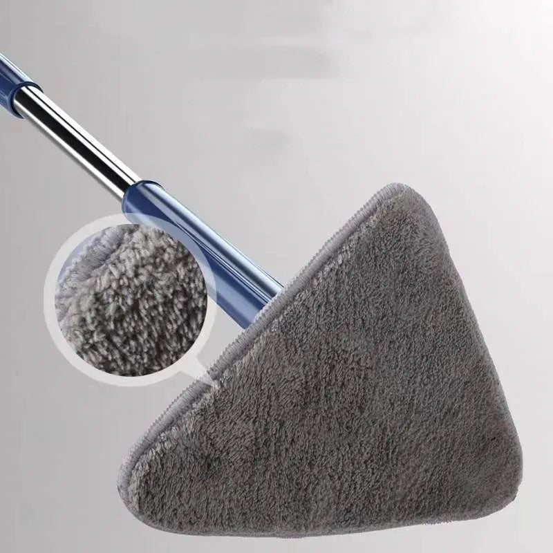 Extendable blue triangle mop with 360 rotating head and automatic water squeezing mechanism