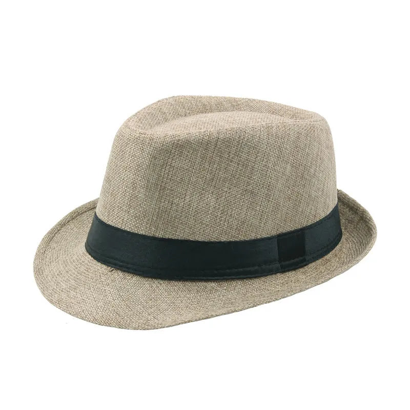 Fashion Personality Linen Top Hat for Men in beige, 58cm jazz hat with cotton-linen blend fabric