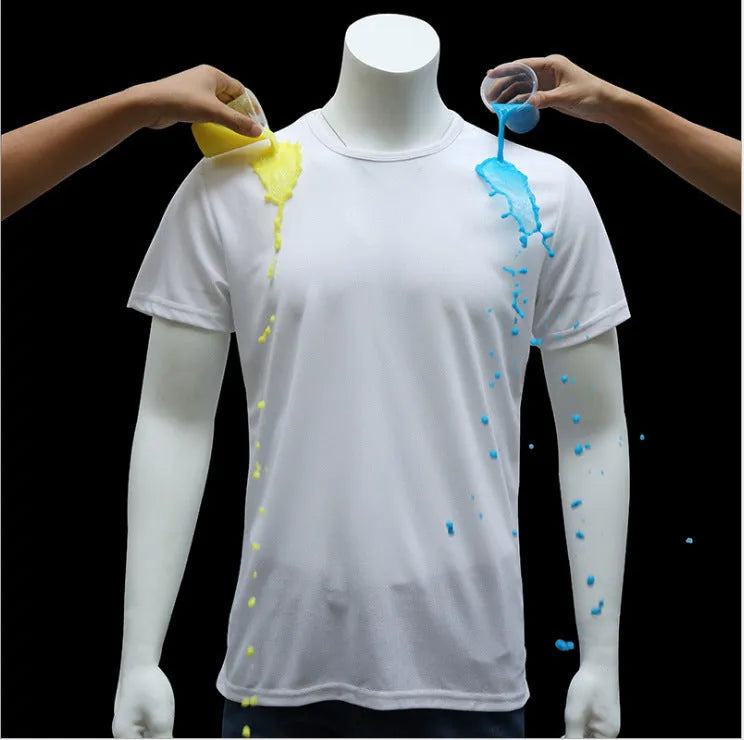 Quick-drying waterproof anti-fouling couple T-shirt in white, black, blue, loose fit round neck short sleeve