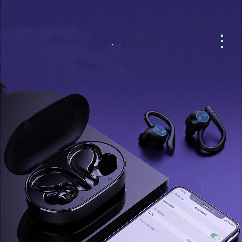 True wireless in-ear sports gaming headset with hanging ear design in Angel's Eye colour, black finish