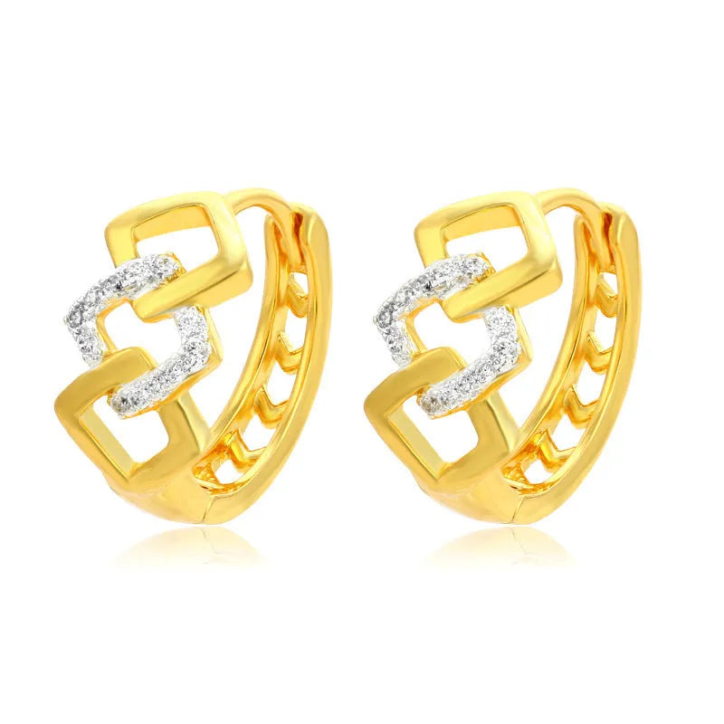 Geometric hollow-out gold-colour alloy earrings with ear clip fastening