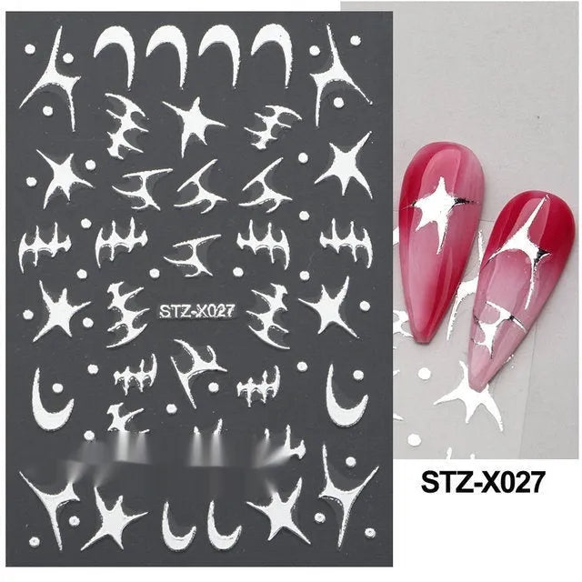 Black and silver striped cartoon pattern nail stickers with plastic application tool