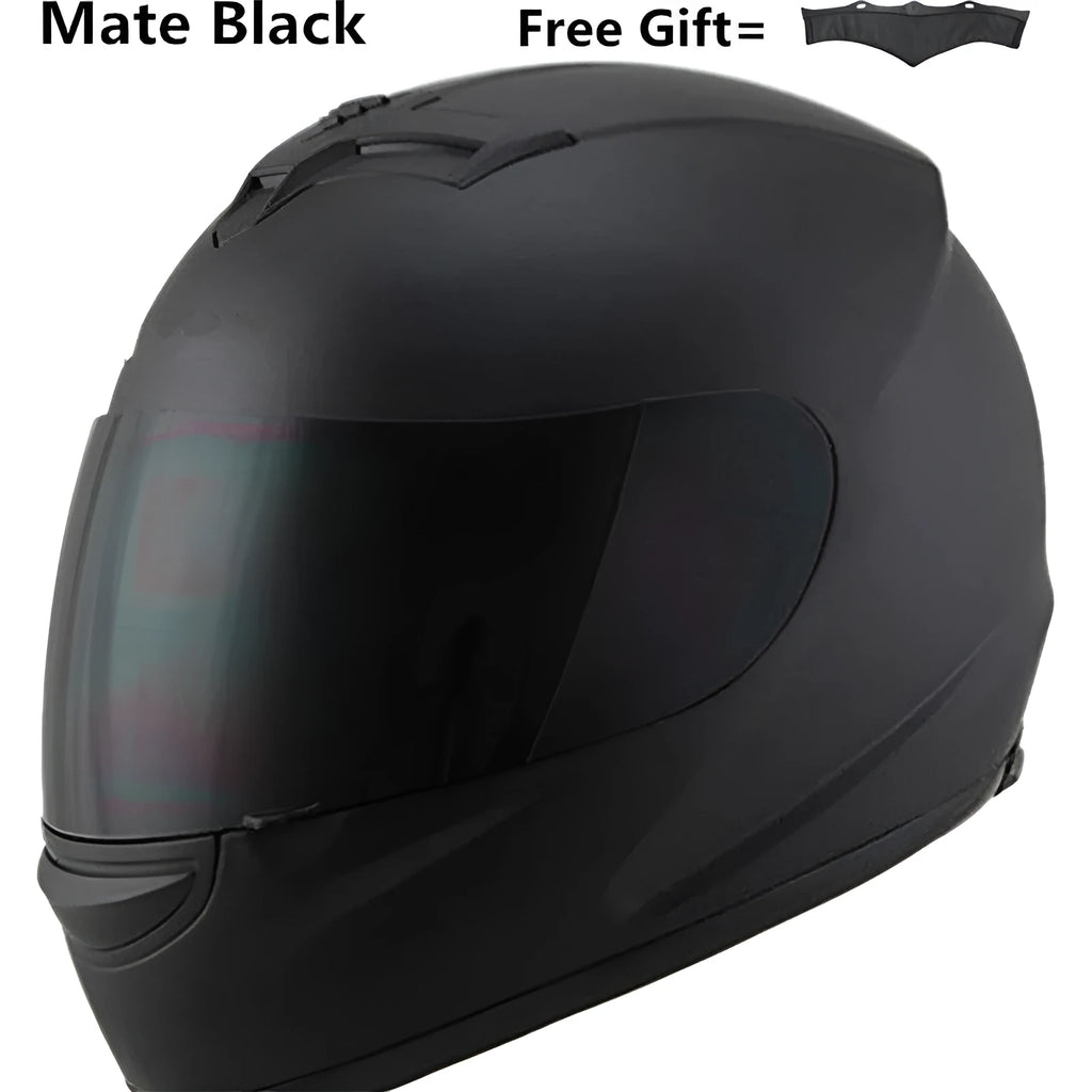 Men's full face motorcycle helmet in Black Silver with transparent visor and chin strap