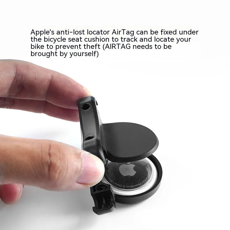 Black ABS plastic bicycle tracking locator bracket with anti-theft hardware components