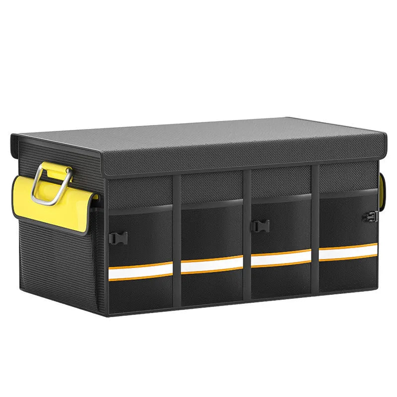 Black and yellow foldable car storage bag with handle in three size options