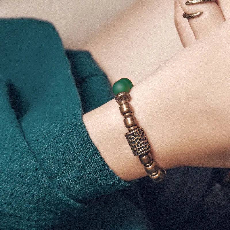 Retro style ethnic couples bracelet made from natural green and red agate stone beads.
