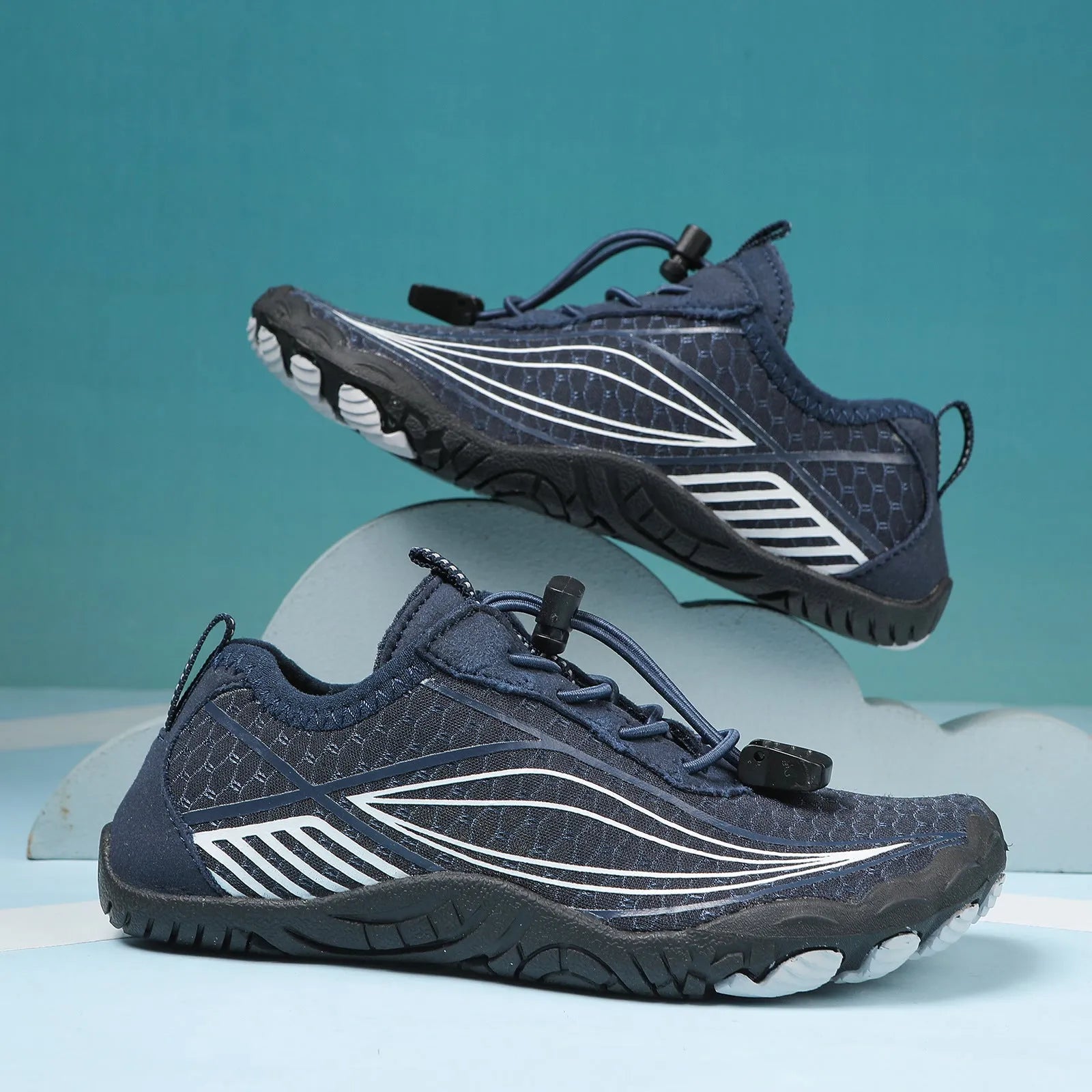 Children's quick-drying wading shoes with non-slip rubber soles in black, grey, pink, and blue colour options