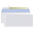 Blue confidential security envelope showing tamper-evident design with self-adhesive flap closure, dimensions 105x240mm