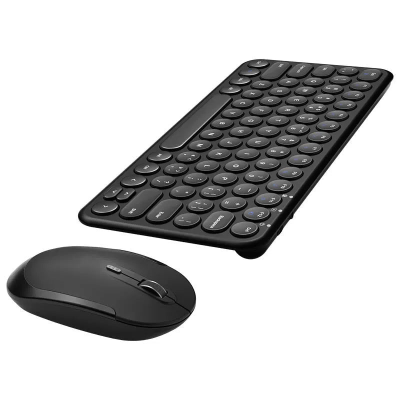 White ultra-thin wireless keyboard and mouse set with USB receiver on a wooden desk