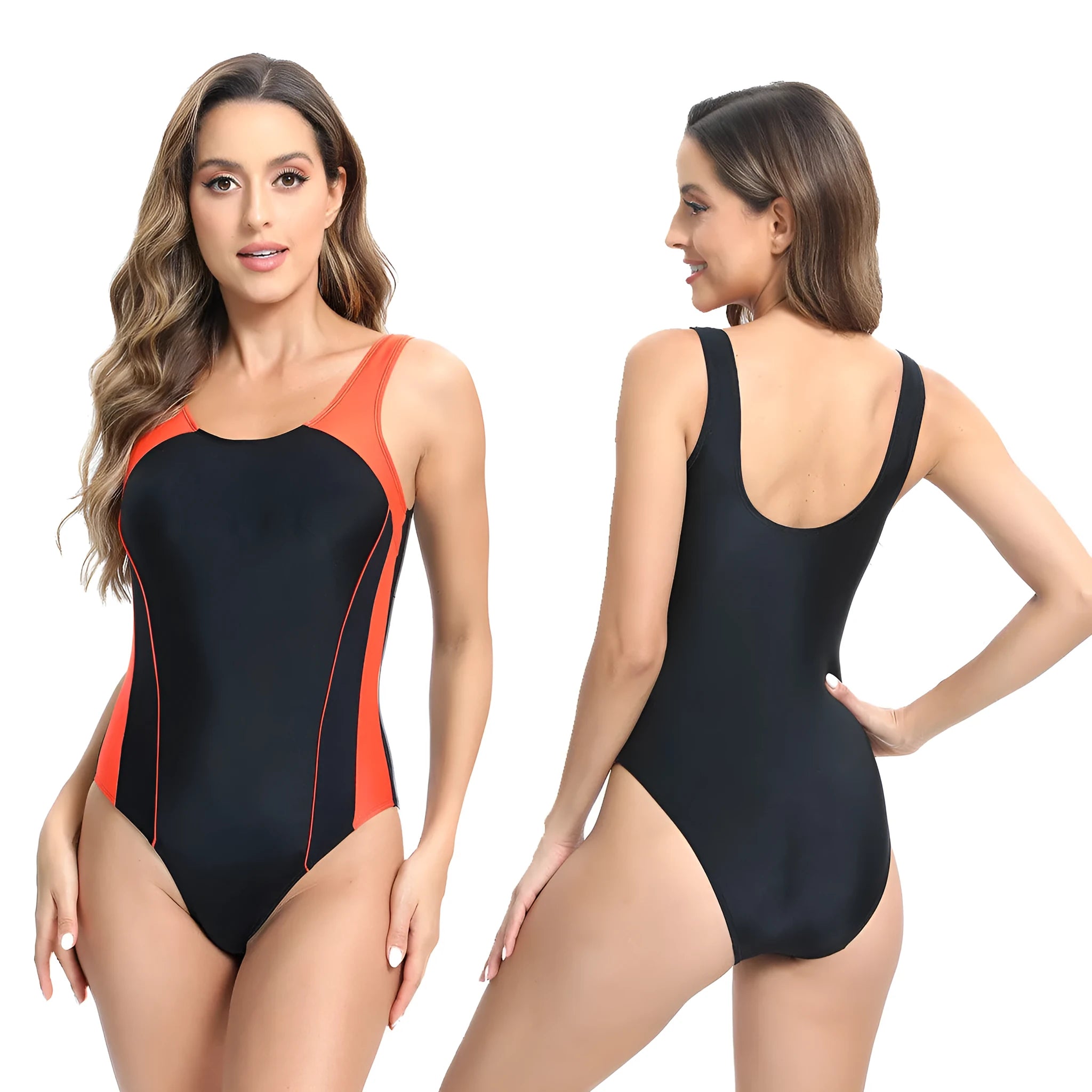 Blue one-piece swimsuit with tight briefs design and conservative styling for sports swimming