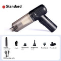 Handheld cordless pet hair vacuum cleaner with floor brush and other attachments on a white background.