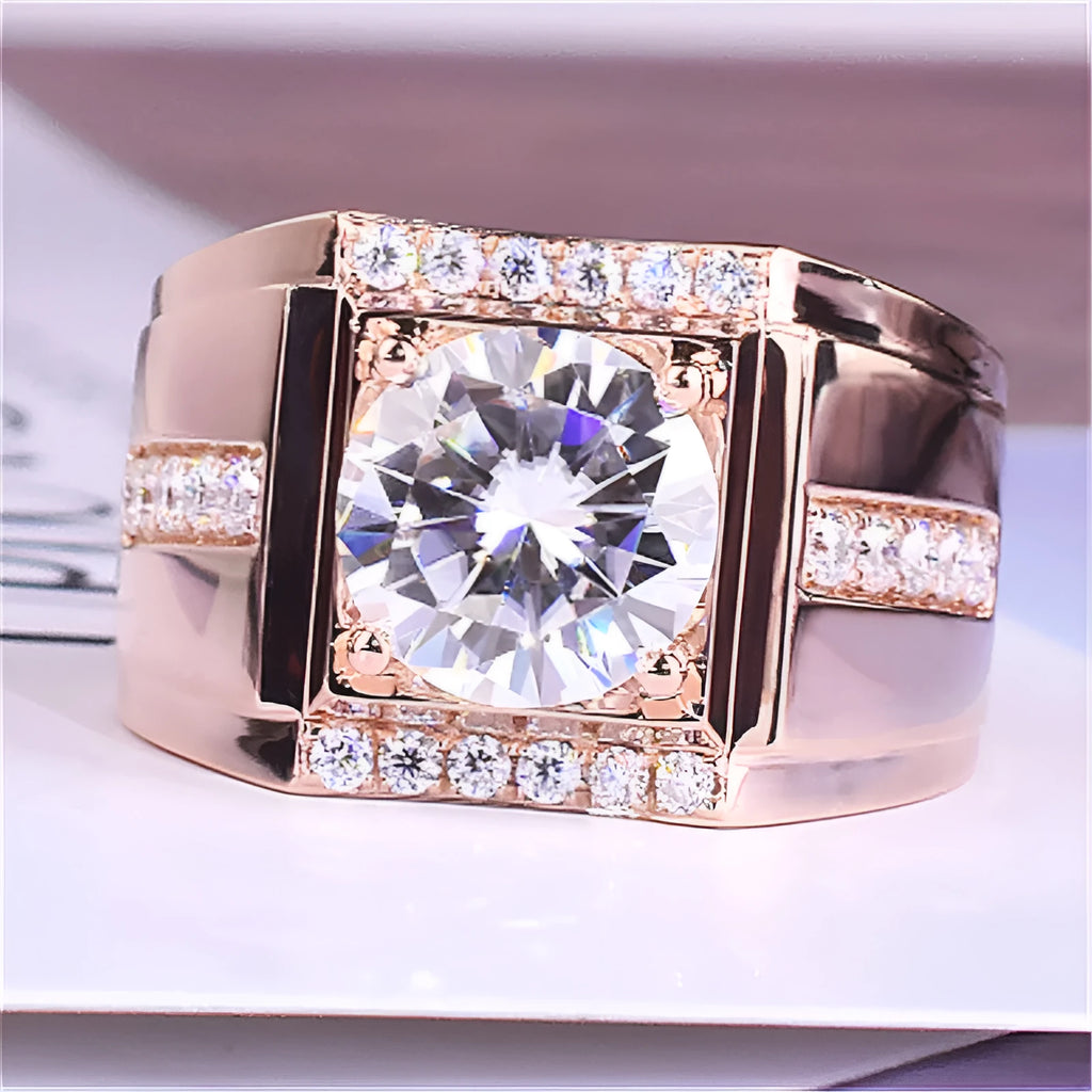 Men's adjustable geometric diamond zircon ring in gold electroplated colours