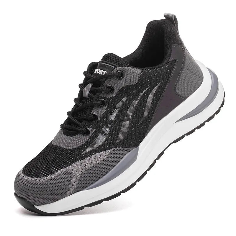 Men's black grey electrician safety shoes with low-top design and lace-up closure