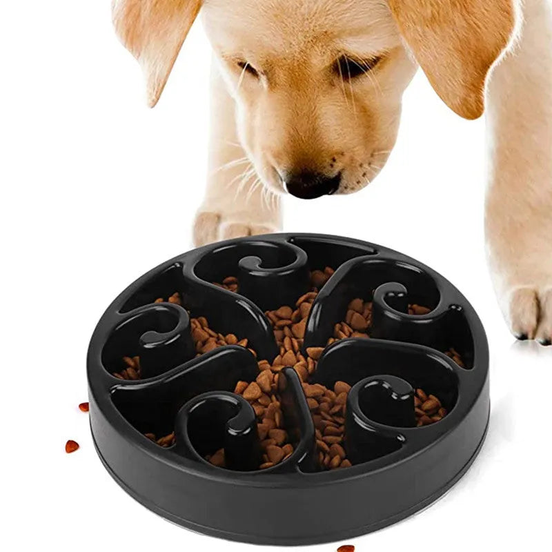 Slow feeder dog bowl with maze pattern and non-slip base in multiple colour options