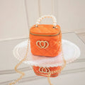 Women's heart-patterned PVC bucket gel bag in apricot colour with bucket shape
