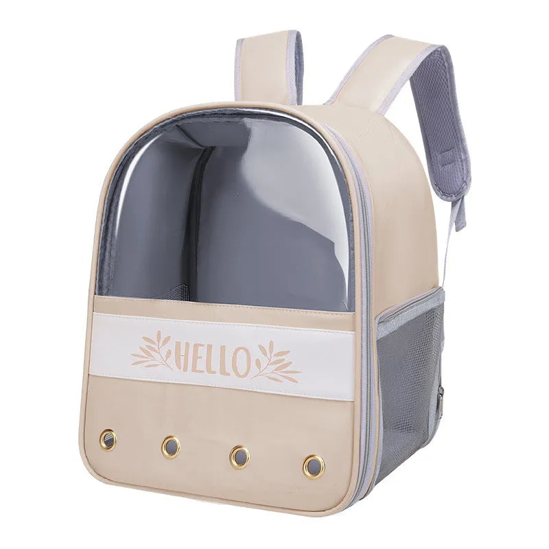 Colorblock English Macaron pet backpack in khaki with Oxford cloth construction and shoulder straps