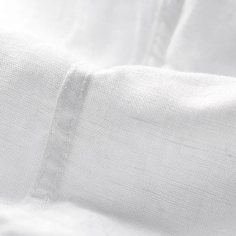 Men's loose fit short sleeve casual shirt in cotton blend fabric with a square collar.