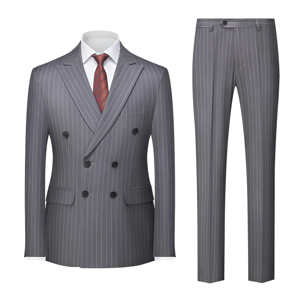 Men's striped slim fit two-button suit jacket and trousers in acetate blend fabric