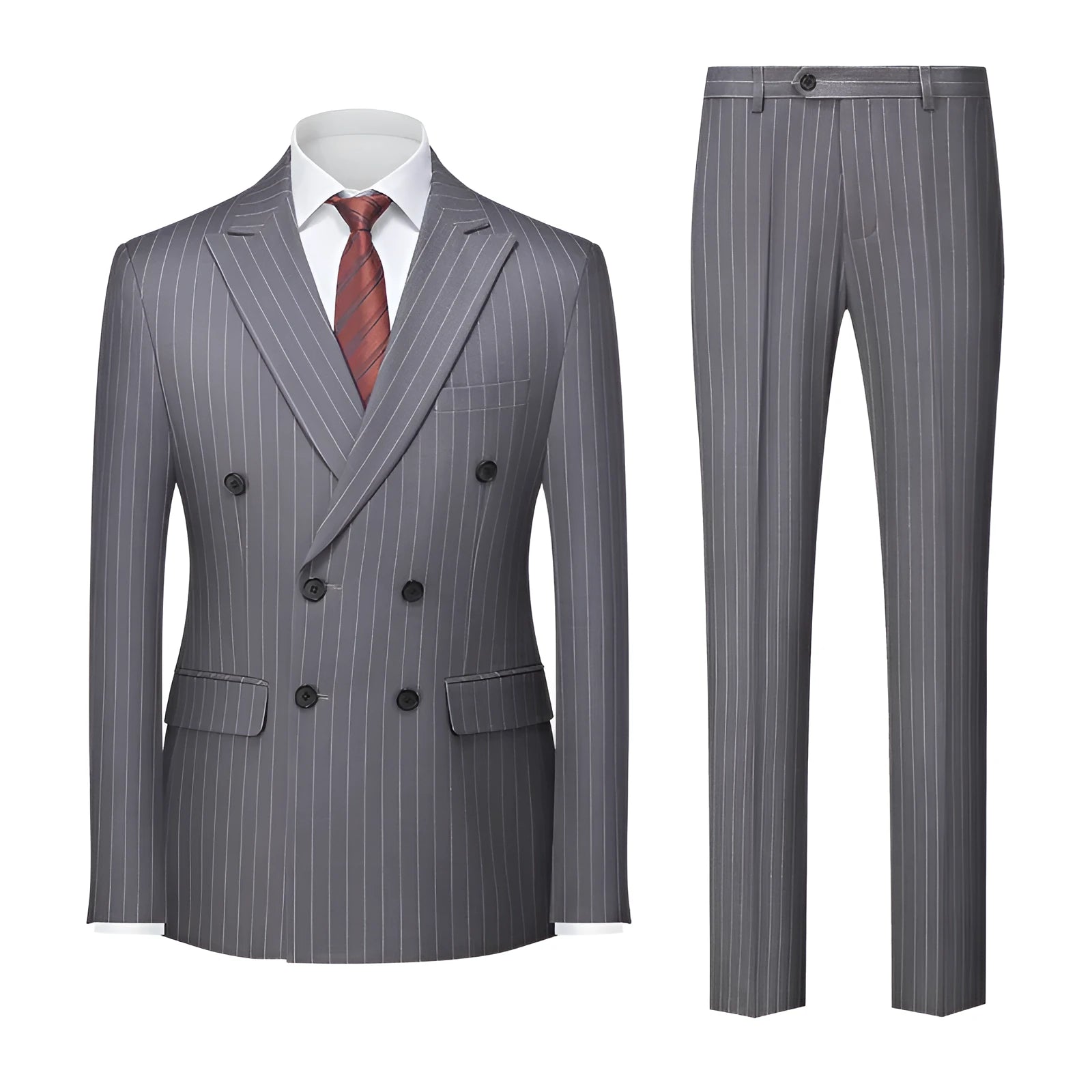 Men's striped slim fit two-button suit jacket and trousers in acetate blend fabric