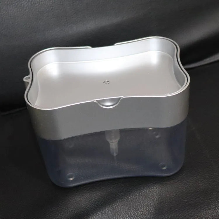 Plastic kitchen soap dispenser in grey colour with dimensions 14.5cm height