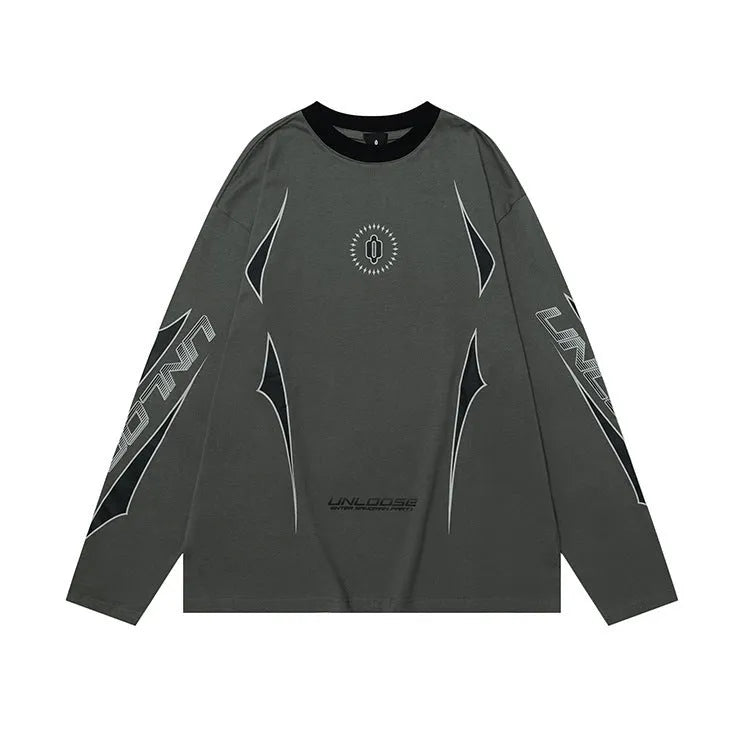 Gray khaki drop shoulder loose fit cotton pullover sweatshirt with round neck and long sleeves.