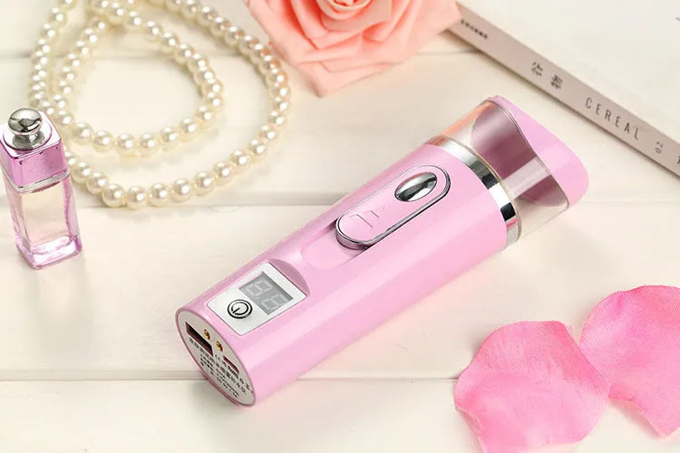 Nano spray water meter in white or pink, 35 ml capacity, 4.6 x 13.5 cm facial mist sprayer