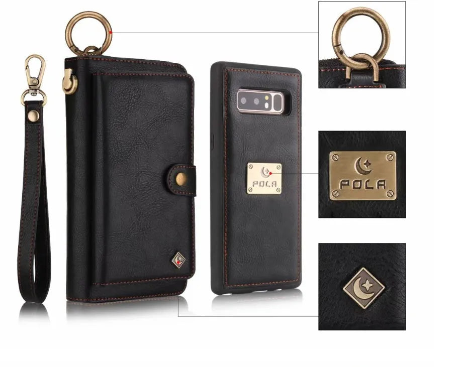 Black imitation leather wallet phone case with zipper for Samsung Galaxy Note8.