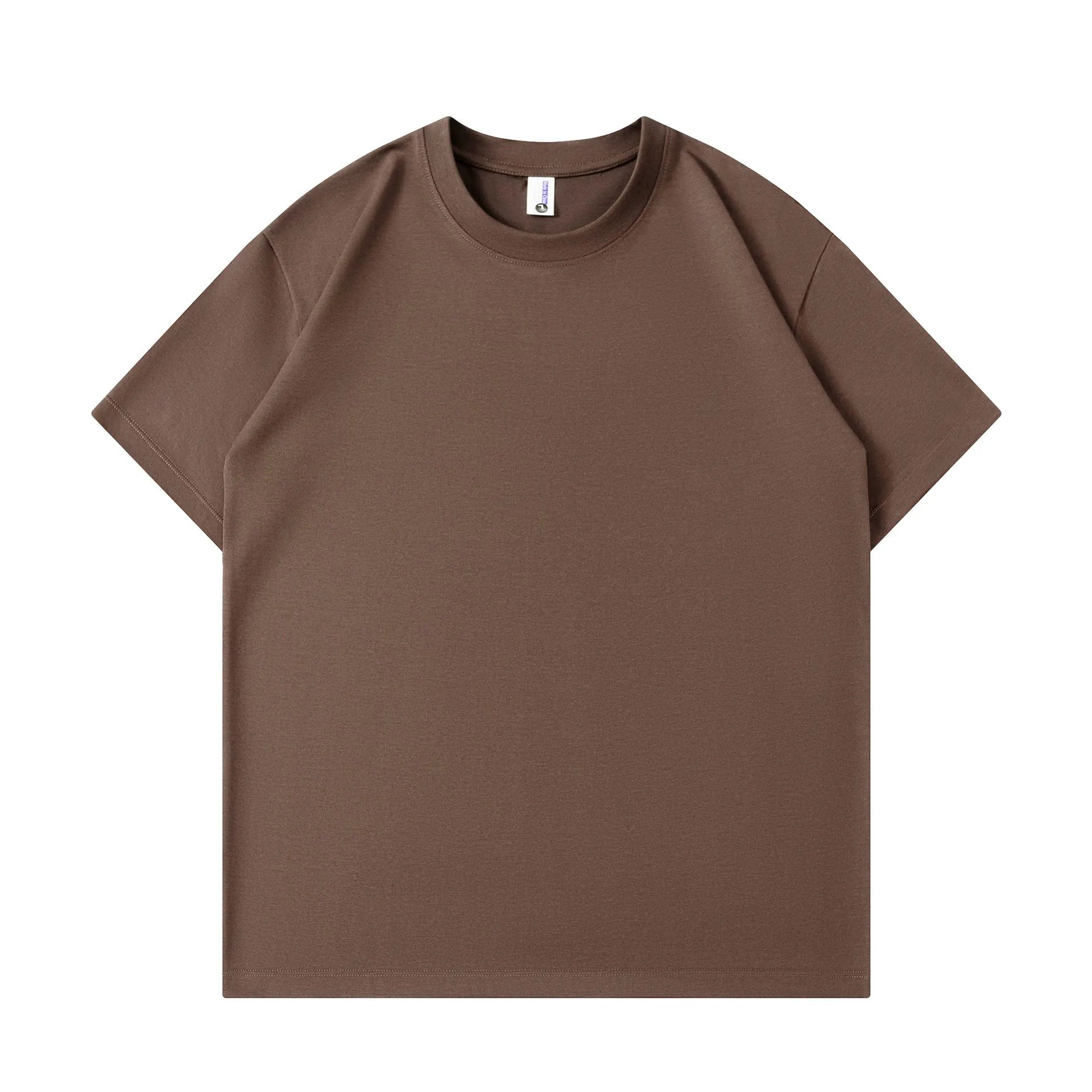 A man and woman modelling a loose-fit, solid colour pure cotton short sleeve T-shirt.