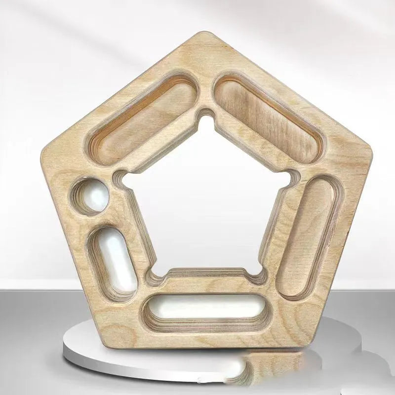 Wooden climbing training board with pentagonal round design for finger strength exercises