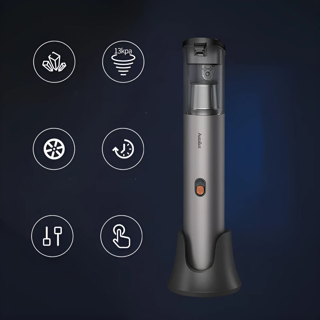 Handheld car vacuum cleaner with 7000Pa suction, 2000mAh battery, 100ml dust box, aluminium alloy and PC body