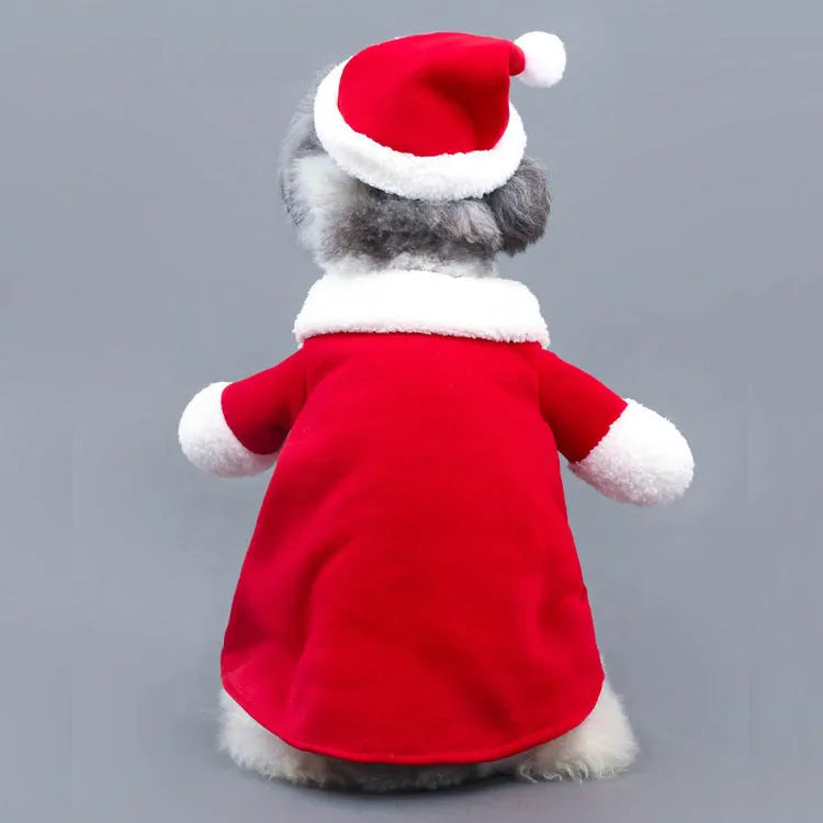 Red polar fleece standing Santa Claus costume for pets with England style design