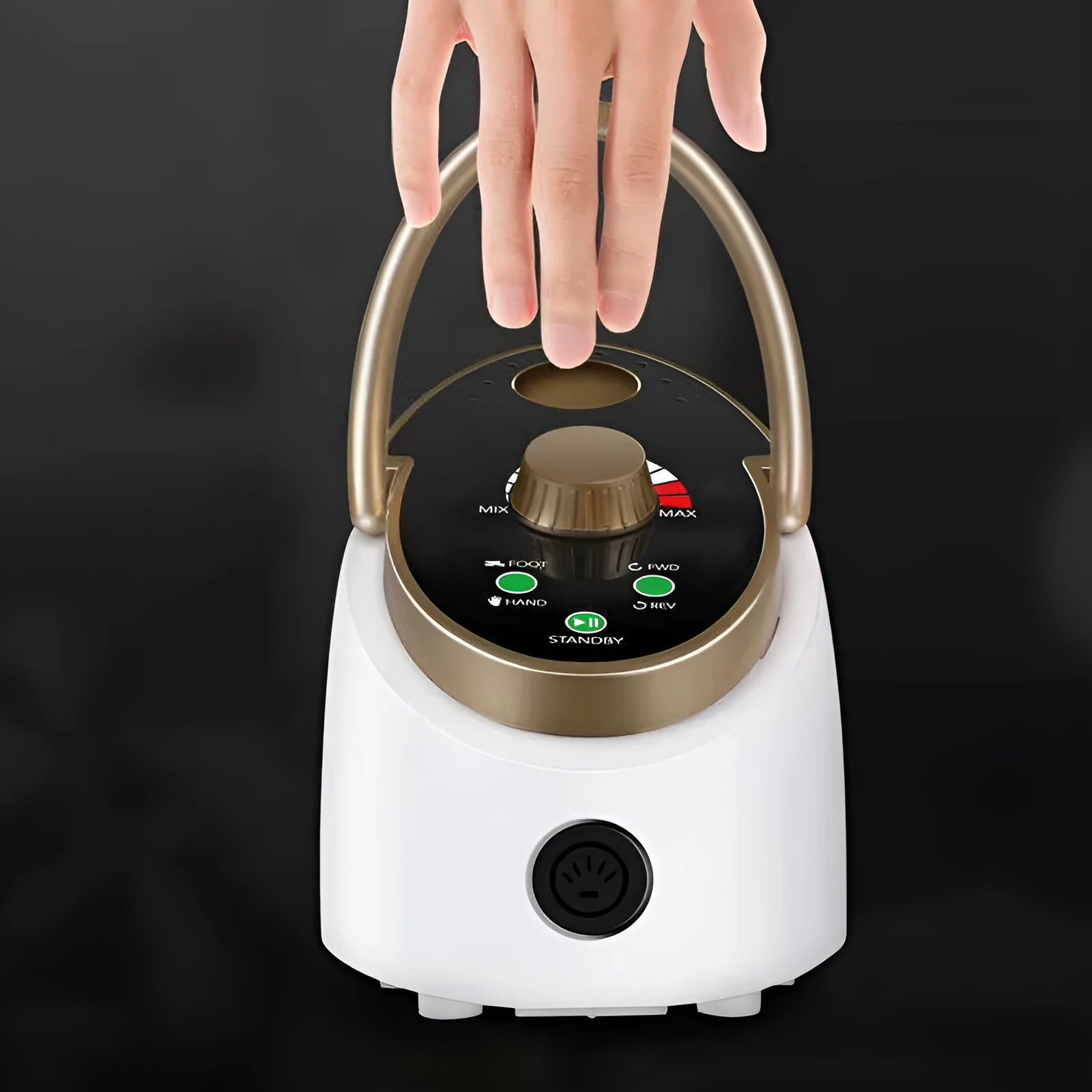 White electric nail polishing machine with digital speed display and foot control