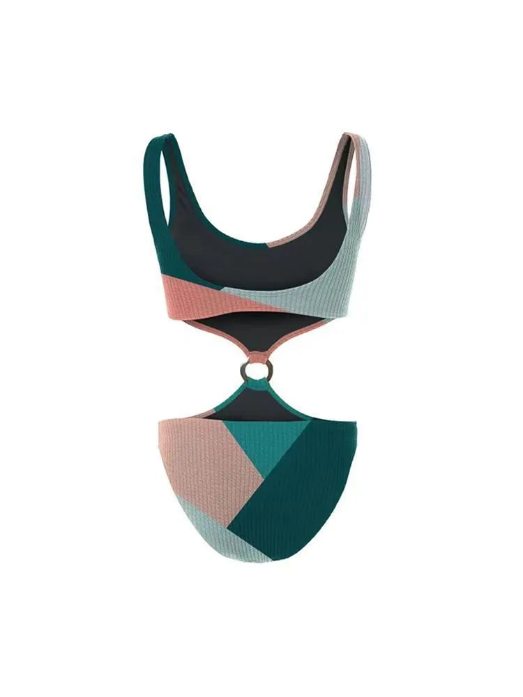 Women's colour-contrast two-piece bikini swimsuit with a matching mesh gauze skirt.