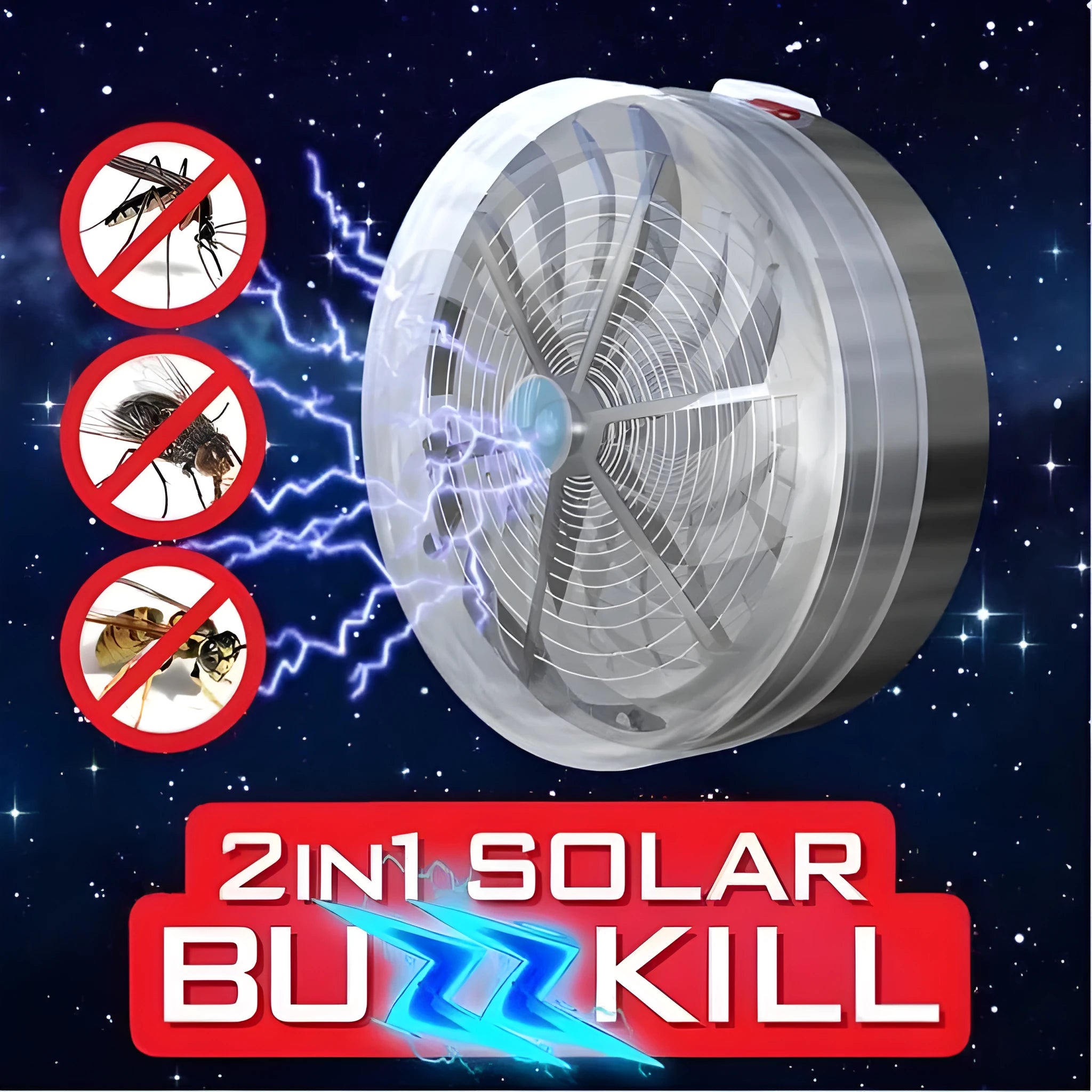 Solar bug zapper for mosquitoes and insects, white and black design on a table in a garden