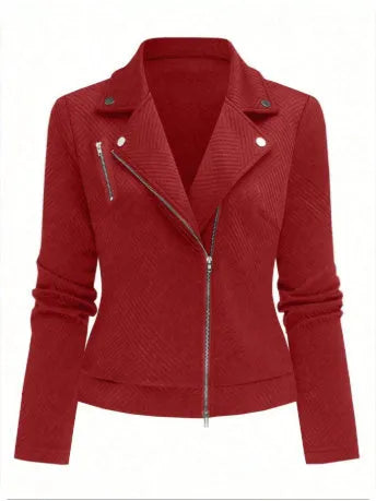 Women's black polyester casual jacket with oblique zipper fastener decoration, long sleeves, loose fit, sizes S to XL