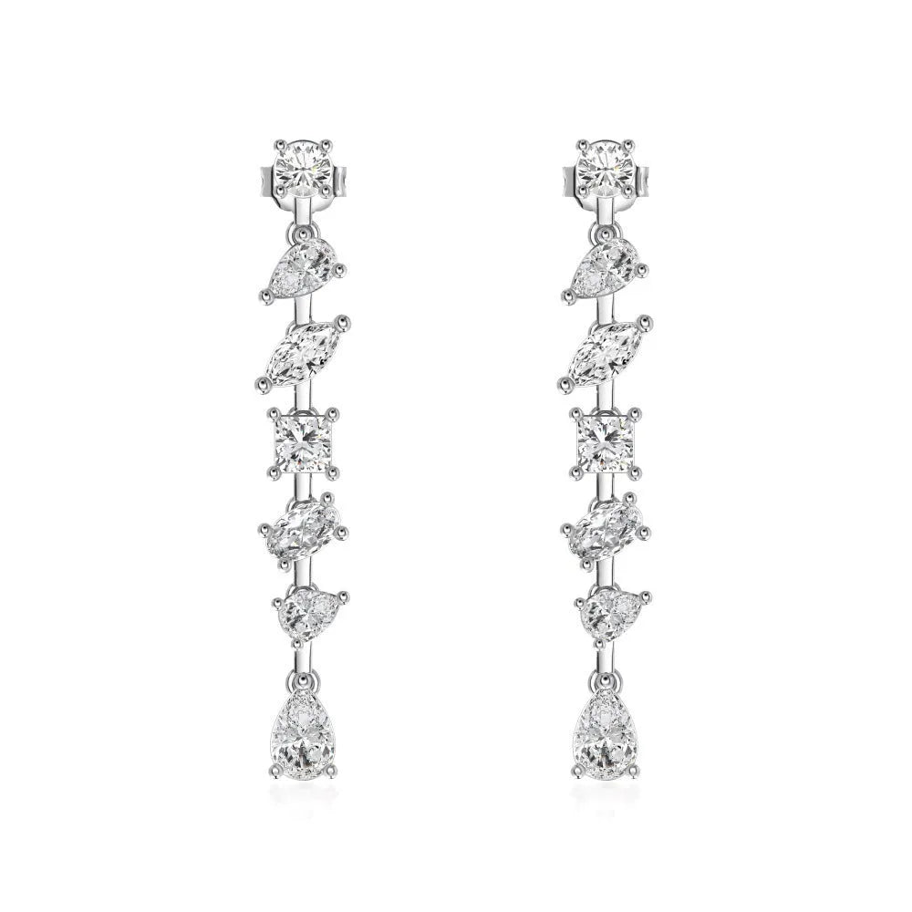 Pair of 925 silver tassel irregular asymmetry drop earrings with electroplated finish on white background