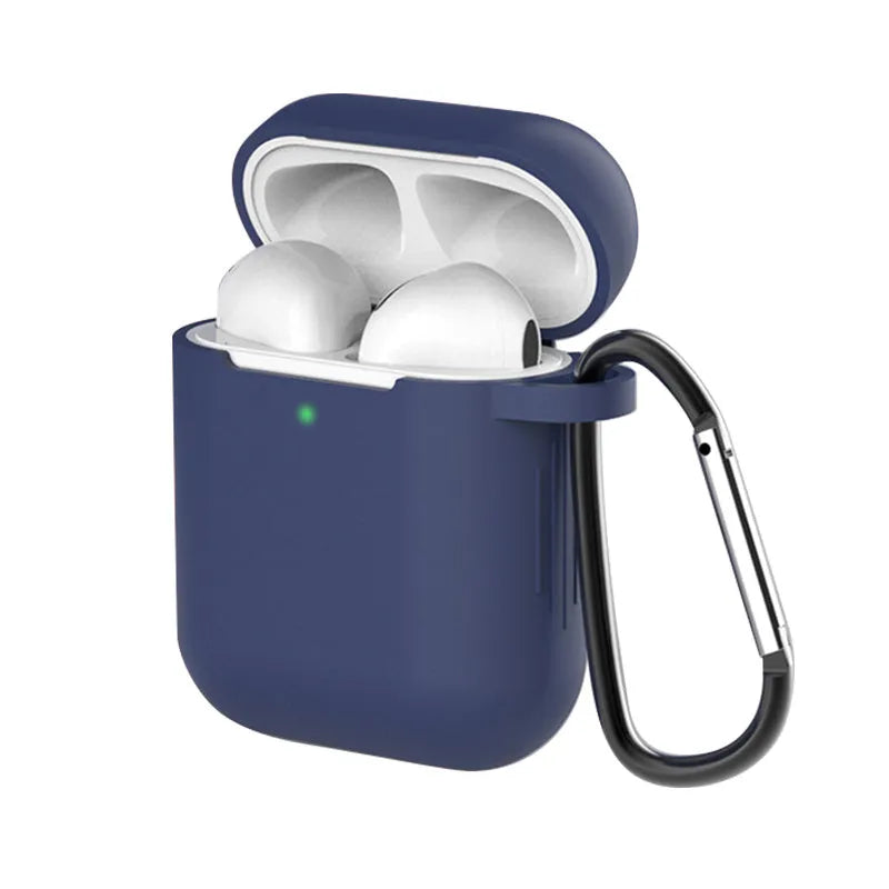 Apple AirPods silicone protective case in multiple colours showing clamshell design