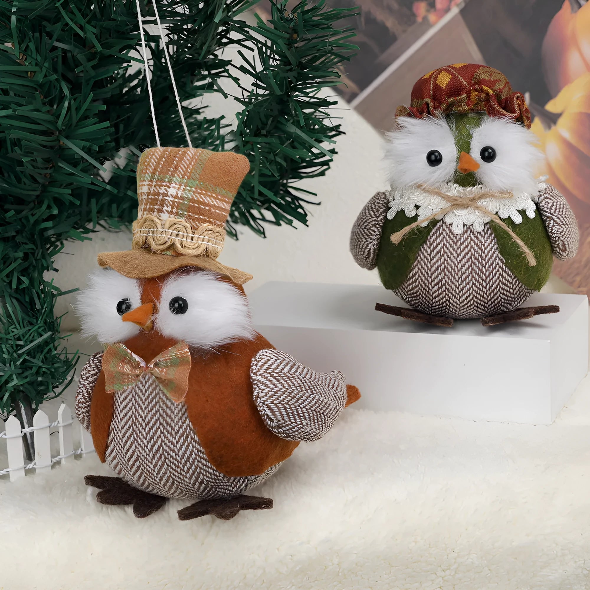 Orange or green owl harvest bird Thanksgiving pendant ornament for window or desktop display