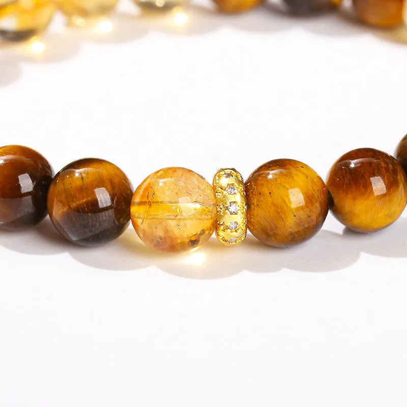 Natural yellow tiger stone and tower crystal bracelet with 8mm geometric beads