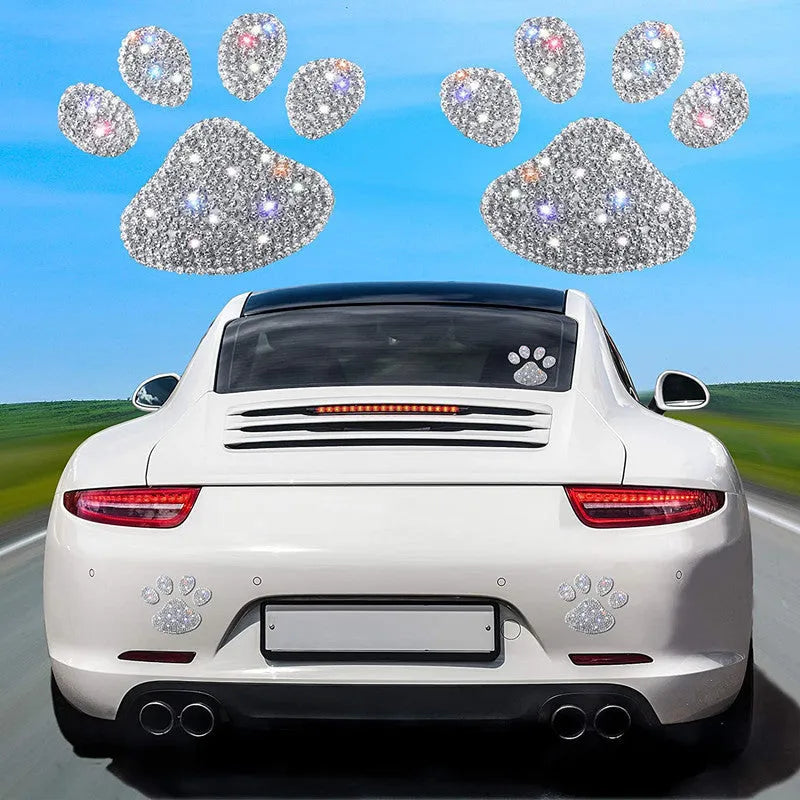 Diamond-encrusted glass car sticker in butterfly or bear paw design, 7x6cm.