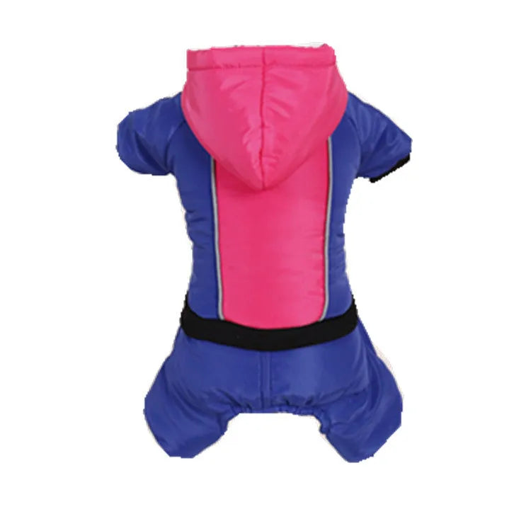 Four-legged pet down coat for dogs in green colour, sizes S to XXL, with down filling and measurement guide