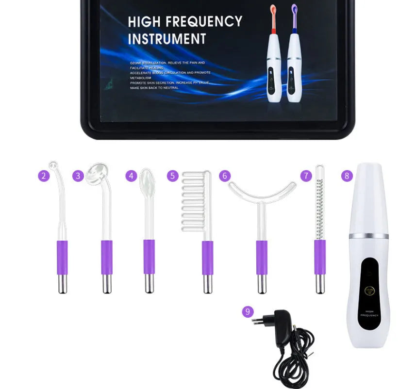 High frequency beauty instrument electrotherapy rod with purple light and six-piece set for home use
