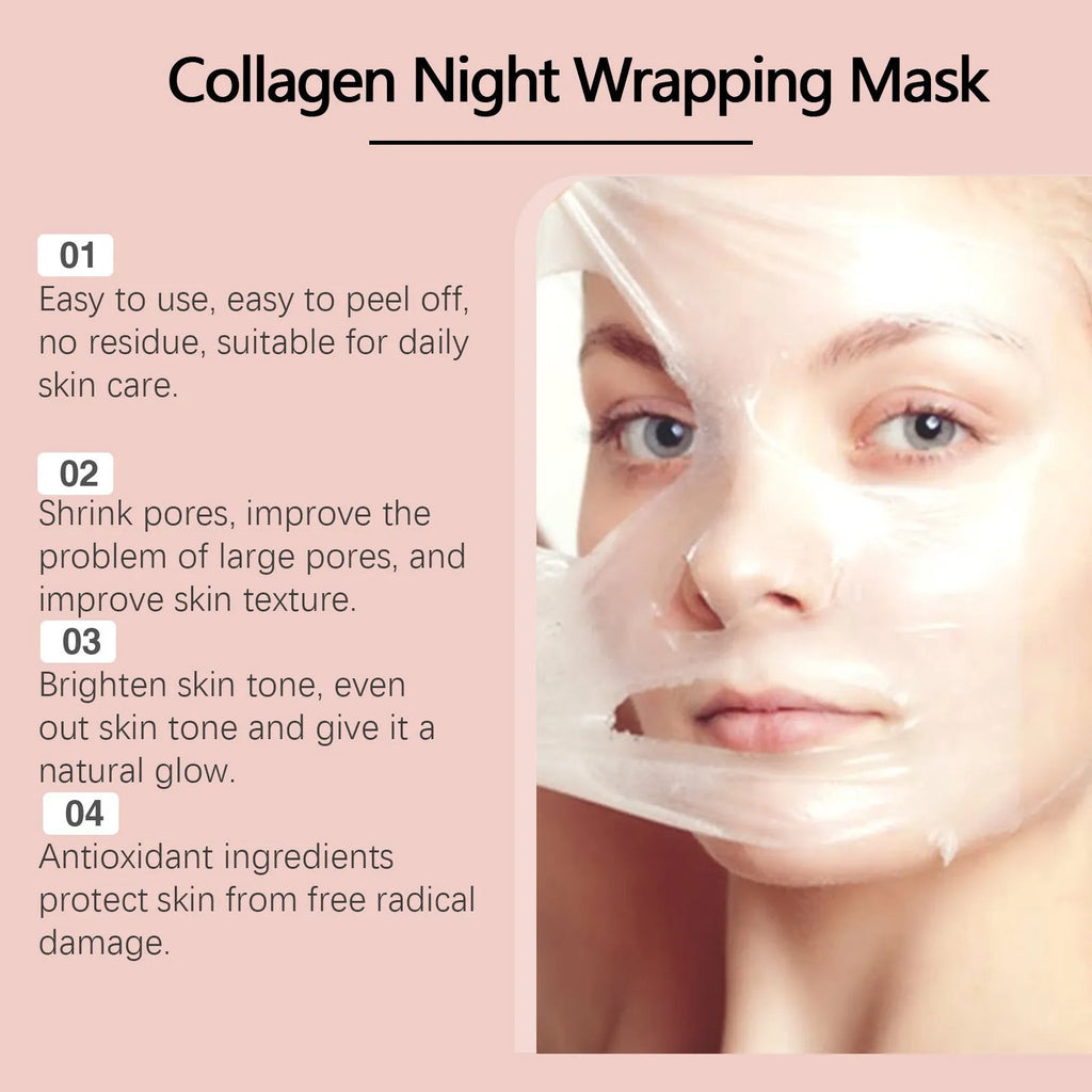 Collagen tear-off face mask 75g with brush, mask size 6.3cm by 13.5cm, brush 13.5cm by 3cm by 3cm