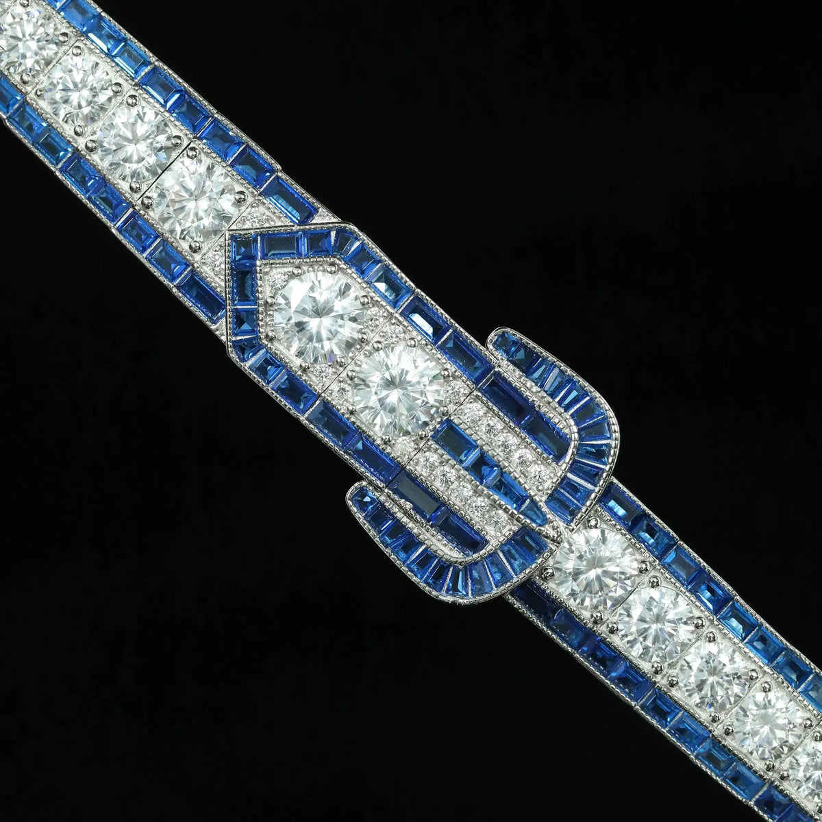 925 sterling silver bracelet with gold plating, high-carbon drill and Vivid Blue colour, shown in 16cm to 18cm sizes