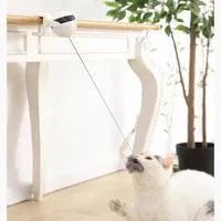 White electronic motion cat toy with ABS body, rope and fur ball accessory, 7cm ball diameter